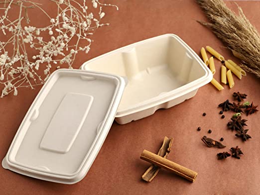 750 ML Disposable Containers Box With Lids, Biodegradable Bagasse food Cover storage Bowl ,Take Away Box, Kitchen, Parties, Restaurants, Delivery, Disposal
