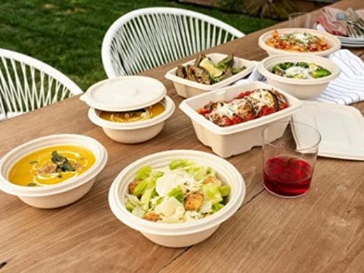 Rectangle Disposable Containers Box With Lids, Biodegradable Bagasse food Cover storage Hard Bowl, Disposal