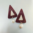 Pearl & Triangle Coconut Shell Earrings