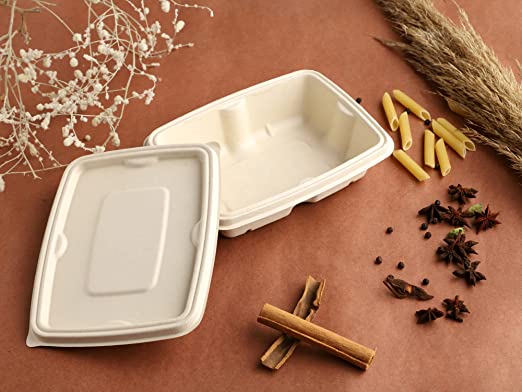 Disposable Containers Box With Lids, Biodegradable Bagasse food Cover storage Bowl ,Take Away Box, Kitchen, Parties, Restaurants, Delivery, Disposal, Brown