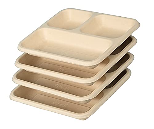 3 Compartment Disposable Plates, Sporks, Bagasse Plates, Party Disposal Thali, Brown