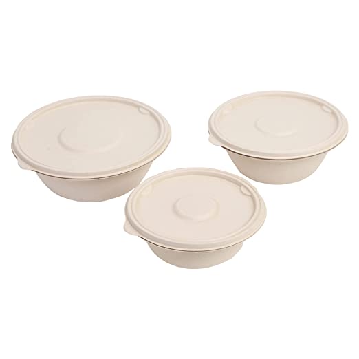 Round Disposable Containers Box With Lids, Biodegradable Bagasse food Cover storage Hard Bowl, Disposal