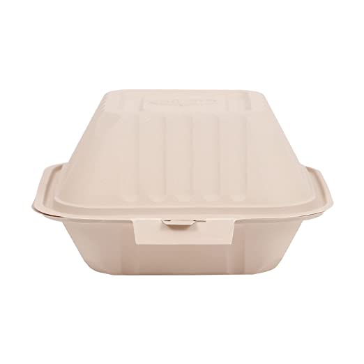 Disposable Clamshell Burger Box, Hard Food Box, Brown, Biodegradable Takeaway bento box Container with attached Lid