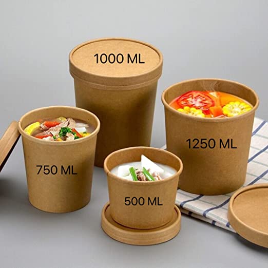 750 ML Round Disposable Containers Box With Lids, Biodegradable kraft Paper food storage Disposal Bowl, Take Away Box, Kitchen, Parties, , Delivery, Packaging, Cover