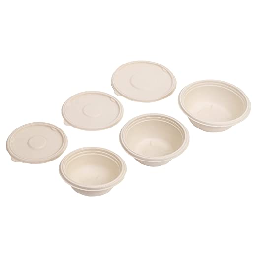 Round Disposable Containers Box With Lids, Biodegradable Bagasse food Cover storage Hard Bowl, Disposal
