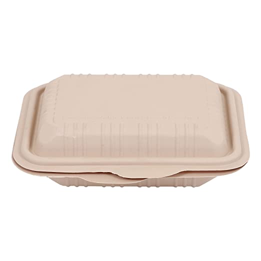 Disposable Clamshell 600 ML, Hard Food Box, Brown, Biodegradable Takeaway corn starch Container with attached Lid