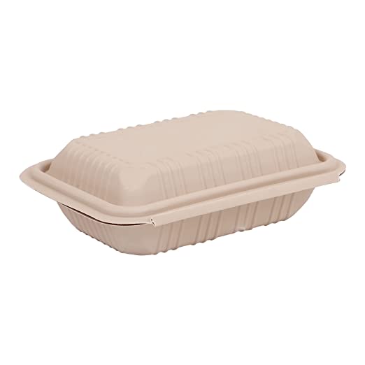 Disposable Clamshell 600 ML, Hard Food Box, Brown, Biodegradable Takeaway corn starch Container with attached Lid