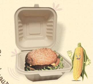 Disposable Clamshell Burger Box, Hard Food Box, Brown, Biodegradable Takeaway bento box Container with attached Lid