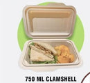 Disposable Clamshell 750 ML, Hard Food Box, Brown, Biodegradable Takeaway corn starch Container with attached Lid
