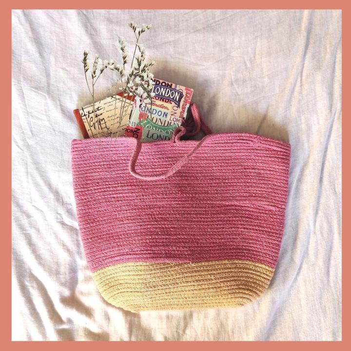 Pink & Cream Jute Tote Bag