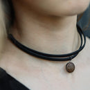 4 Elements Leather Choker - Water - Dark Wood